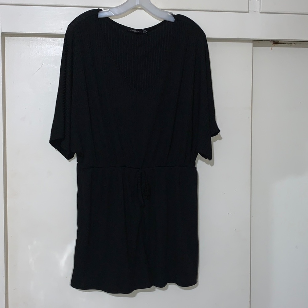 Black rib knit romper